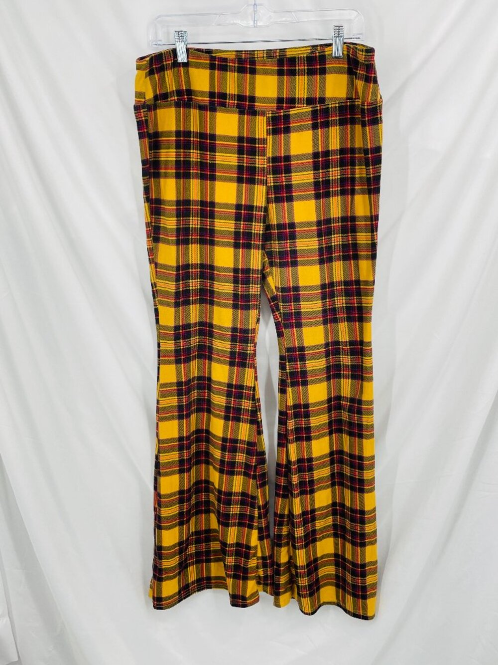 No Boundaries Soft Yellow Plaid Flare Leg Casual Pants
